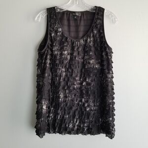 Karen Kane Top with ruffles in blacks with silver